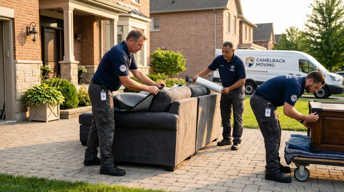Large estate moving crew wrapping furniture in Billerica, MA